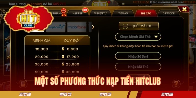 Một số phương thức nạp tiền HITCLUB